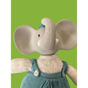 Meiya & Alvin Elephant natural rubber teether with blue overalls